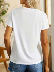 Nueva Camiseta Casual de Moda, Camiseta de Manga Corta con Cuello Redondo y Estampado de Libélula 3D para Mujer, Camiseta de Algodón, Regalo Ideal - Blanco - Ver 3