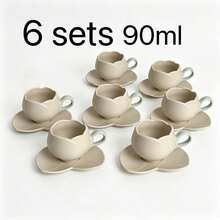Juego de 1 o 6 tazas de café y platos de cerámica hechos a mano, aptos para microondas y lavavajillas; ideales para espresso y café árabe. Tazas de café estilo saudí, perfectas para la hora del té, cafeterías y la cocina – El regalo ideal - Multicolor - Ver 18