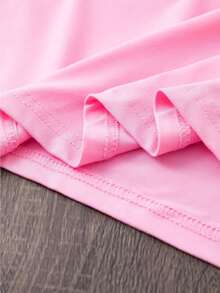 Women's Pink Printed Crew Neck T-Shirt, Loose Fit Women's T-Shirt - Short Sleeve Blouse With Letter Print And Crew Neck, Suitable For Casual Wear And Everyday Outfits. Machine Washable - Comfortable Loose Fit T-Shirts, Summer Short Sleeve T-Shirts Suitable For Women's Sizes (2XL-4XL) - 粉色 - 查看 4