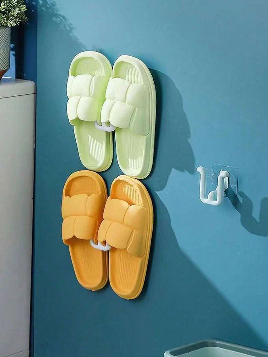 3pcs No Drill Bathroom Shoe Rack Adhesive Hooks System, Easy To Install And Organize, Durable Drainage Shoe Storage Hooks For Boots, Slippers, Sandals Wall Mounted Rack, Quick Installation, Sturdy Adhesion, Space Saving, Modern Minimalist Style, Suitable For Busy Households Tidy And Convenient Shoe Storage, 1 Set