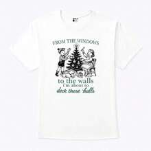 I'm About To Destroy These Halls. Women's Funny Vintage Christmas T-Shirt, Christmas Sweatshirt, Soft Cotton Blend, Breathable Fabric, Classic Fit, Unisex Crew Neck Graphic T-Shirt DLO7 2JDW LX9S - 黑色 - 查看 7