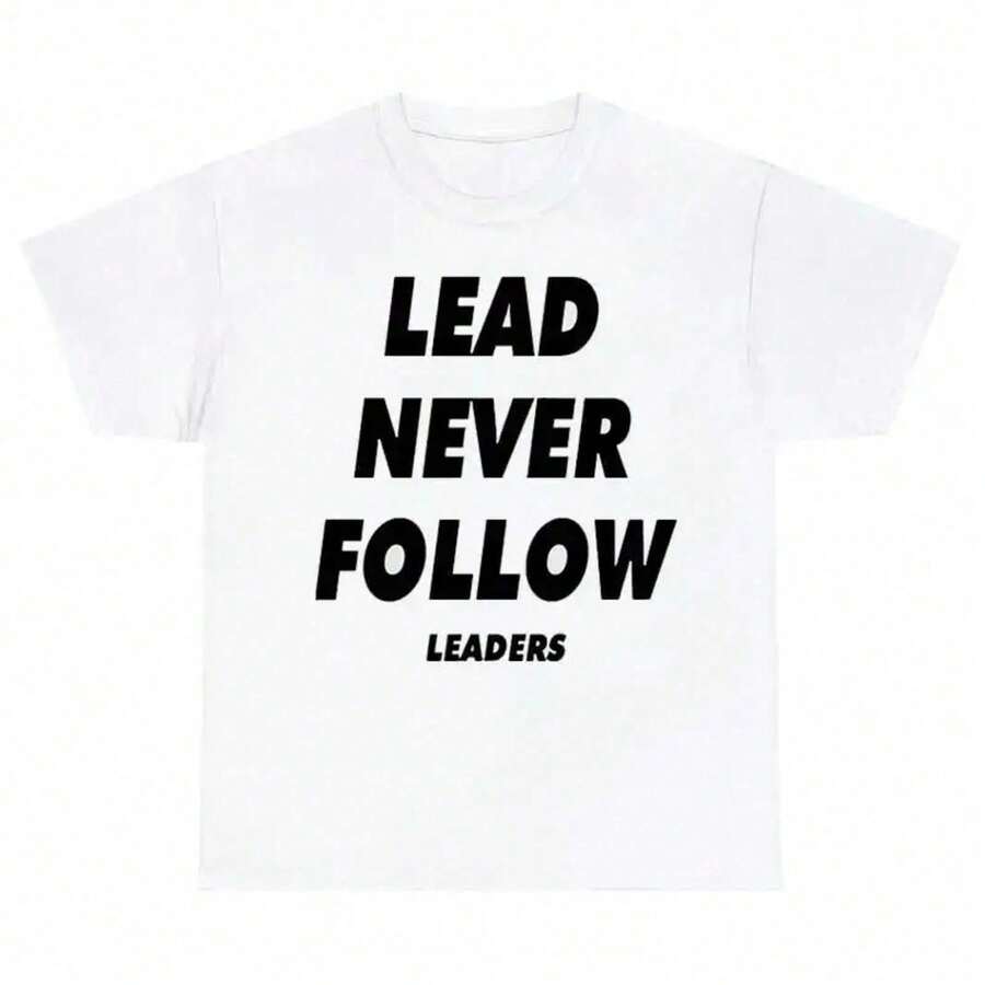Men's Lead Never Follow Leaders T-Shirt, Vintage Cotton Short Sleeve Oversized Style Streetwear, Soft, Comfortable And Breathable TCBV 3XBS J0BB - 白色 - 查看 1
