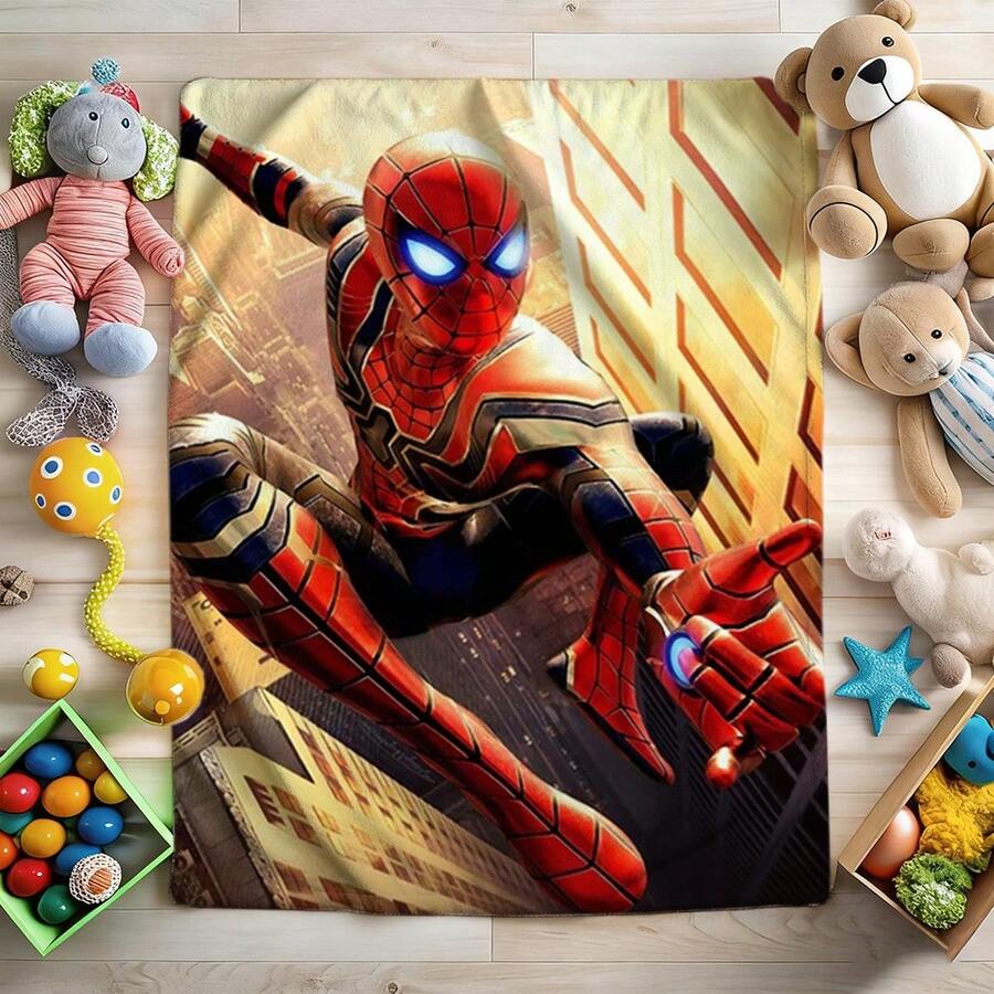1pc Retro Cartoon Style Throw Blanket,S-Pider-Man Print Blanket,Cartoon Character Printed Blanket,All-Season Universal Nap Blanket,Character Home Decor Blanket,Modern Fashion Gift Suitable For Home Bedroom Bed Sofa Office Lunch Break Cover Picnic Blanket - Nhiều màu - Xem 1
