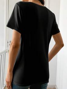 Women's Casual Short-Sleeved Crew Neck T-Shirt, Suitable For Outdoor And Indoor Activities, Work, And As A Gift; Machine Washable, Comfortable Casual Wear, Suitable For Both Mother And Daughter, Unisex Style For All Seasons. ZUFI - 黑色 - 查看 2