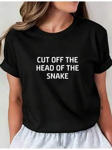 Camiseta Deportiva Casual para Mujer --Shirt Negra de Cuello Redondo con Texto Blanco en Negrita, Elástica y Lavable aáquina, Ajuste Cómodo para Todas las Estaciones. - Negro - Ver 1