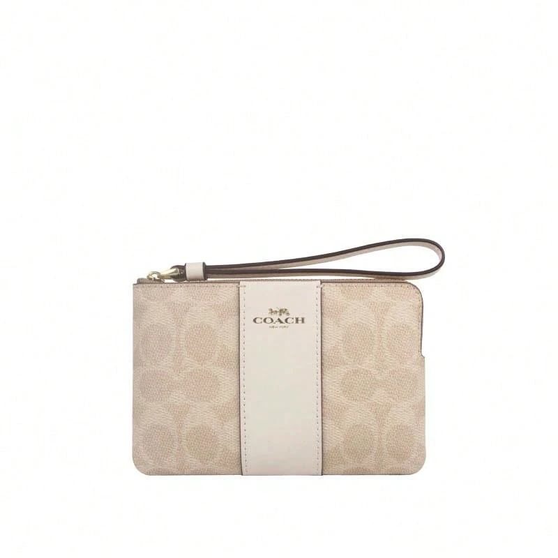 Coach品牌Logo女士手拿包 - 沙黃色/粉筆白色CW854IMXDM - 查看 1