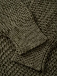 Men's Solid Color Loose Comfortable Textured Neutral Style Unisex Slouchy Textured Polo Collar Long Sleeve Sweater Autumn/Winter - Green - View 10