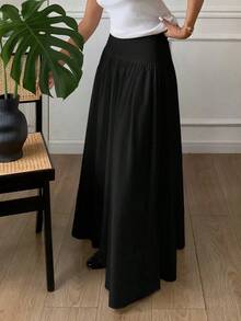Falda Midi Plisada Negra de Color Sólido para Mujer BADHJK, Estilo Casual Simple, para Invierno y Primavera - Albaricoque - Ver 9