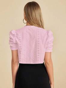 Clasi Chaqueta corta de mujer elegante con mangas cortas de encaje y botones delanteros para la oficina en otoño/invierno - Rosa Pálido - Ver 2