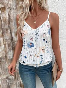 Camiseta de mujer con estampado floral, textura y diseño calado - Blanco 3 - Ver 6