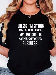 Suave, transpirable y ligera para comodidad durante todo el día. Camiseta de talla grande para mujer con un diseño divertido y positivo – camiseta con el eslogan "A menos que esté sentada so - Negro - Ver 6