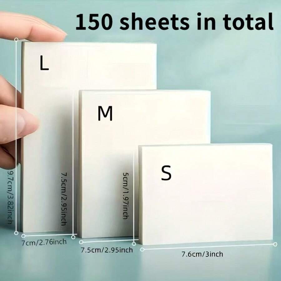 150pcs Transparent Self-Adhesive Memo Notes, Suitable For Tracing, Proofreading And Note-Taking, Great For School And Office - Provided In S, M And L Sizes - 150 Sheets (L-50 Sheets + M-50 Sheets + S-50 Sheets) - View 1
