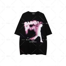 Men's And Women's American Urban Style Short-Sleeved T-Shirt Made Of Thick Cotton, Featuring A Modern And Elegant Letter Print And Silhouette, With A Loose And Versatile Fit. - 黑色 - 查看 1