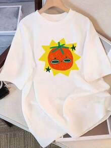 Women's Summer Minimalist Casual T-Shirt, Pure Cotton, Loose Fit, Round Neck, Versatile, Comfortable, Youthful, Fashionable, Short Sleeve For Everyday Use - Vintage Urban Style, Unisex, Cotton, Short Sleeve And Round Neck. - 白色 - 查看 7