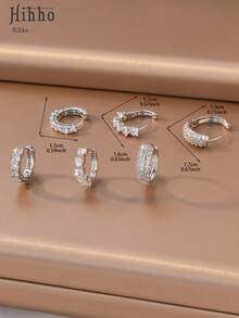 Hihho Set de 6 piezas de aretes de lujo, con diseños de corazón, cadena de diamante de imitación, patchwork geométrico, silueta minimalista con detalles brillantes, versátil para ir al trabajo, ocasiones sociales ligeras y el trayecto - Plateado - Ver 11