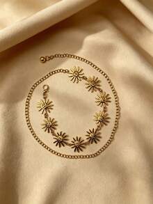 1pc Minimalist Gold Bohemian Style Sunflower & Smiling Face Pattern Belt, Suitable For Weddings, Banquets, Parties, And An Excellent Gift For Friends And Family - Multicolor - View 9