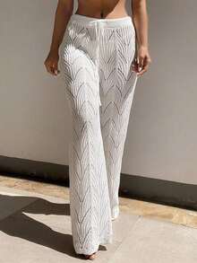 Swim Vcay Mesh Knit Drawstring Waist Cover-Up Pants - Grey - View 3