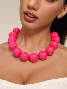 Altistry 1pc Bohemian Oversized Beaded Necklace, Exaggerated Minimalist Design For Women, Party & Gathering, Available In Pink, Burgundy, Gray, Blue, Green, Yellow, Purple, Black - Necklace - View 5