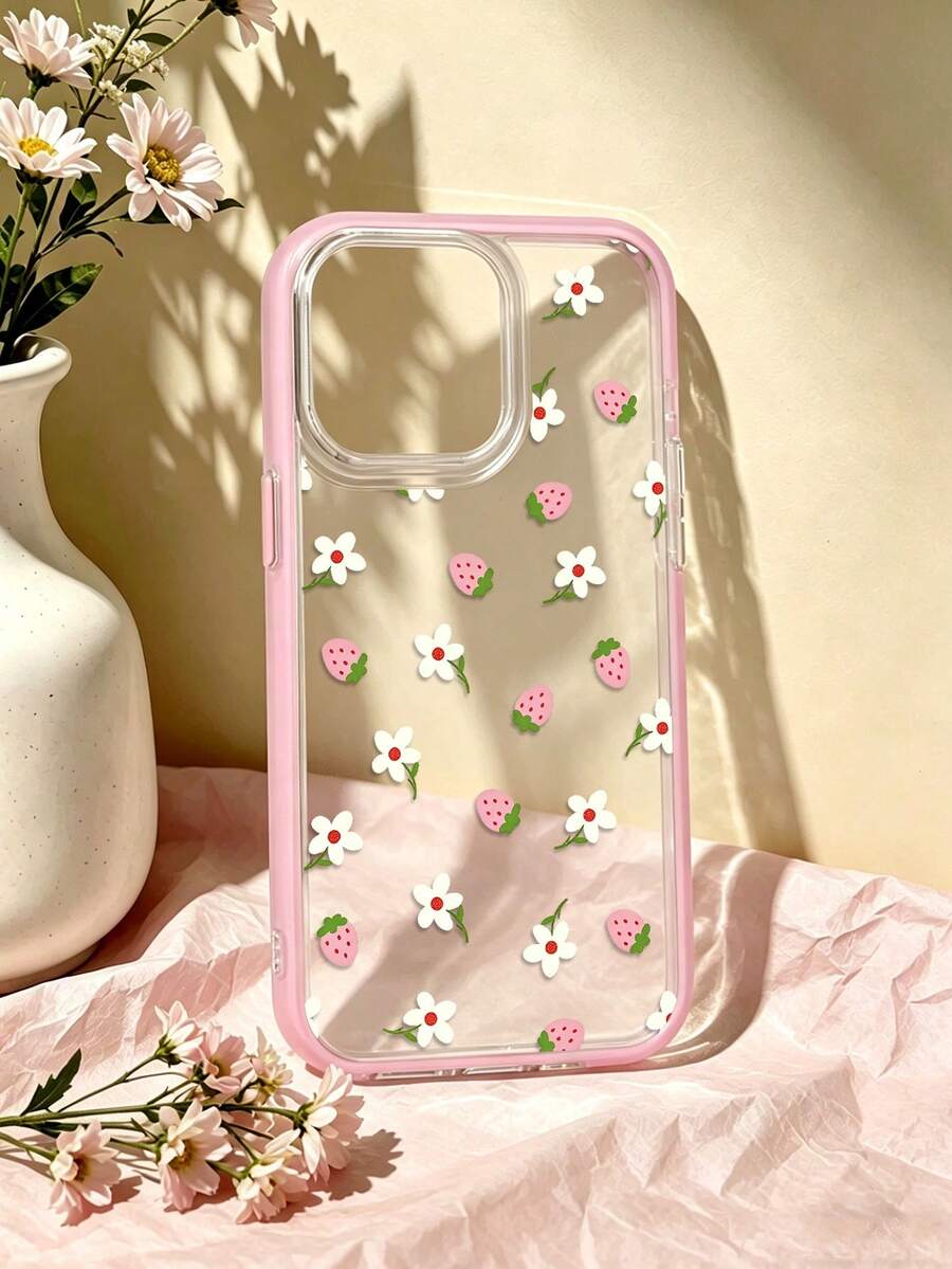 Ốp điện thoại in họa tiết hoa dâu tây đính hạt viền hồng, tương thích với iPhone 13/15/16/17pro/17/14/17/15pro/15 Plus/15 Promax/7plus/8plus/X/Xs Max/Xr/11pro/12pro/13pro/14pro/12mini/13mini/11promax/12promax/13promax/14promax/14plus/17pro Max/17Air/6/6s Plus/7/8/16Pro/16plus/16promax/Se2/17promax & Tương thích với Samsung Galaxy/A54/A14/A12/A13/A15/A32/A33/A24/A52S/S20/S21/S22/S23/S24/S23Plus/S24ultra/S25/A15/A33/A23/A07/A17/S26/A56/A57 - Nhiều màu - Xem 1