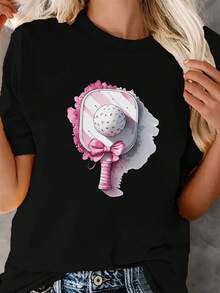 Ilustración de pala de pickleball, camiseta comfit para mujer - Negro - Ver 1