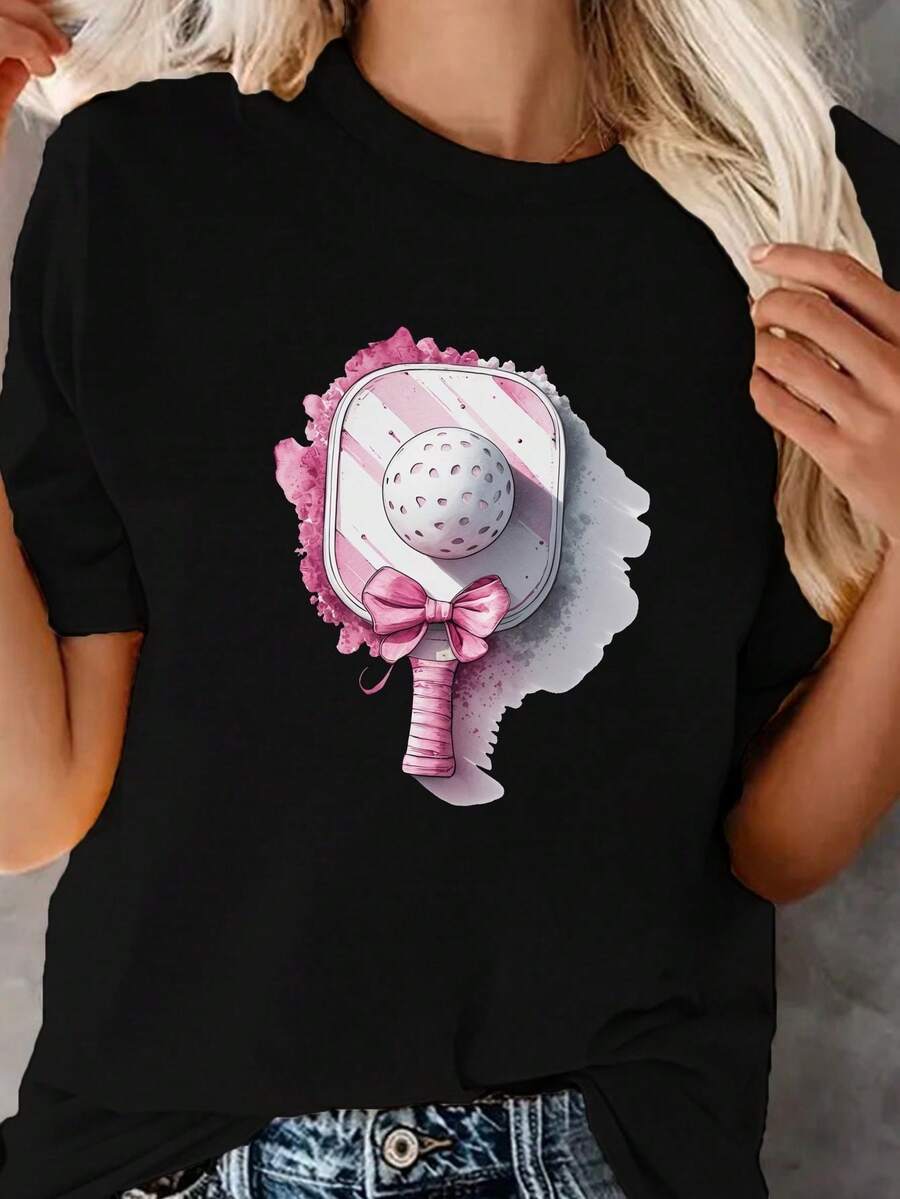 Ilustración de pala de pickleball, camiseta comfit para mujer - Negro - Ver 1
