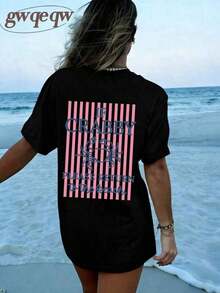 Women's Graphic T-Shirt "If You're Grumpy, Please Go Back To The Beach" With Salty Print, 100% Cotton, Double-Sided Print, Casual Summer Style, Plus Size | Summer Clothes | Vacation Clothes - Women's World Cup Print T-Shirt, 100% Cotton, Short Sleeve, Crew Neck, Casual Style - 黑色 - 查看 4