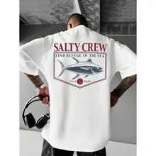 [Salty Crew T-Shirt] Red And White Salty Crew Graphic Tee | Men's Casual Loose Fit Short Sleeve Summer Style | Comfortable Relaxed Fit T-Shirt For Everyday Wear, Printed And Shipped In The USA FRQC PGTZ - 黑色 - 查看 1