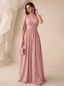 UNITHORSE Hollow-Out Design Sequin Twist Waist Chiffon Formal Evening Dress - Baby Pink - View 5