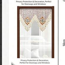 Bohemian Style Natural Wood Short Beaded Curtain, Natural Wooden Material, Contrast Beaded Design, Home Entrance Hallway Privacy Screen Divider Curtain - Multicolor - View 6