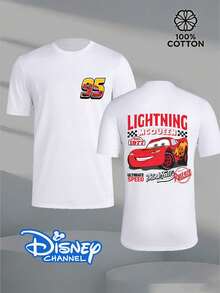 Disney 100% Cotton T-Shirt Featuring Lightning McQueen From *Cars* And The Number 95; This Comfortable, Breathable Short-Sleeved Crew-Neck T-Shirt Is Versatile And Practical, Making It The Ideal Choice For Summer; It Also Makes An Excellent Gift.Disney T Shirt - 白色 - 查看 2