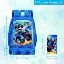 Mochila infantil 2 en 1 para niños, mochila escolar de 17" con compartimento inferior incorporado para el almuerzo, mochila resistente al agua para preescolar y primaria - Camión azul dinámico de doble tracción - Mochila para mujer de 16 pulgadas - Ver 3