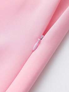 Falda pantalón blanca de verano con cinturón de cremallera de unicolor para mujer - Rosa - Ver 4