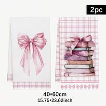 2 pièces/set Serviettes de cuisine à motif nœud papillon et livre à carreaux roses, 40*60cm en microfibre douce, convient pour la maison, la cuisine, le restaurant, le camping extérieur, le nettoyage de table, le séchage de la vaisselle, les cadeaux - Multicolore - Voir 10