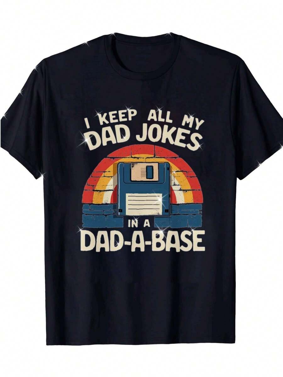 Men's Vintage Dad Quote Shirt | Fun Retro Computer Design With Floppy Disk Print And Dad Jokes % Breathable, Crew Neck, Short Sleeve. Gift For Tech Dad On Father's Day. Loose And Comfortable. - Back - View 1