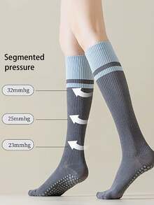 Calf Colorblock Yoga Compression Socks, Non-Slip Pilates Workout Cycling Dance Knee High Socks - Multicolor - View 1