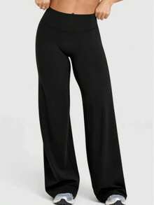 2 Pack High Waist Wide Leg Yoga Pants No Front Seam Women's Workout Gym Leggings - 黑色棕色 - 查看 6