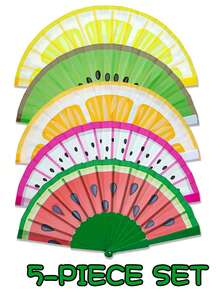 A Foldable Fan. A Handheld Fan In A Fruit Style. With Patterns Of Watermelon And Lemon. It Is A Must-Have For Summer. Suitable For Festivals, Music Events, Parties And Beach Occasions. - Multicolor - View 13