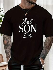 Men's "Best Son Ever" T-Shirt - Solid Color Short Sleeve Crew Neck Casual Summer Shirt With "Best Son Ever" Print - Ideal Gift For Dads - Hand Washable & Dry Cleanable - Men's Casual Wear For Parties, Beach & Outdoor Sports | All-Season - 黑色 - 查看 8