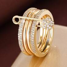 1pc Elegant Four-Ring Plum Blossom Brooch With Detachable Design, Inlaid Cubic Zirconia, Women's Ring - Multicolor - View 12