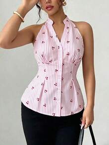 Camisa sin mangas de cuello de halter de unicolor para mujer, de moda para el verano - Multicolor - Ver 3