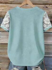 Camiseta de mujer de manga corta con cuello redondo y estampado floral, cómoda y casual para uso diario - Multicolor - Ver 2
