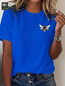 Comfortable Women's T-Shirt With Realistic Bee Design (Top View) - 藍色 - 查看 1