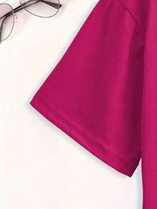 Plus Size Women's Casual And Fashionable Printed T-Shirt, Sizes 0-8XL,  Base Layer For Everyday Wear, Stylish, Suitable For All Seasons, Comfortable Fit, Short Sleeve And Crew Neck T-Shirt, Various Colors Available, Fun T-Shirt For Women, Great Gift - 紅玫瑰 - 查看 5