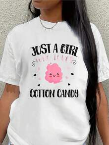 Women's Candy-Themed T-Shirt With A Short-Sleeved Design In Lightweight Polyester And Adorable Prints, Suitable For Casual Wear At Home Or Going Out. It's Comfortable And Durable, Making It An Ideal Choice For Everyday Wear. Women's Blouses > Clothing - 白色 - 查看 1