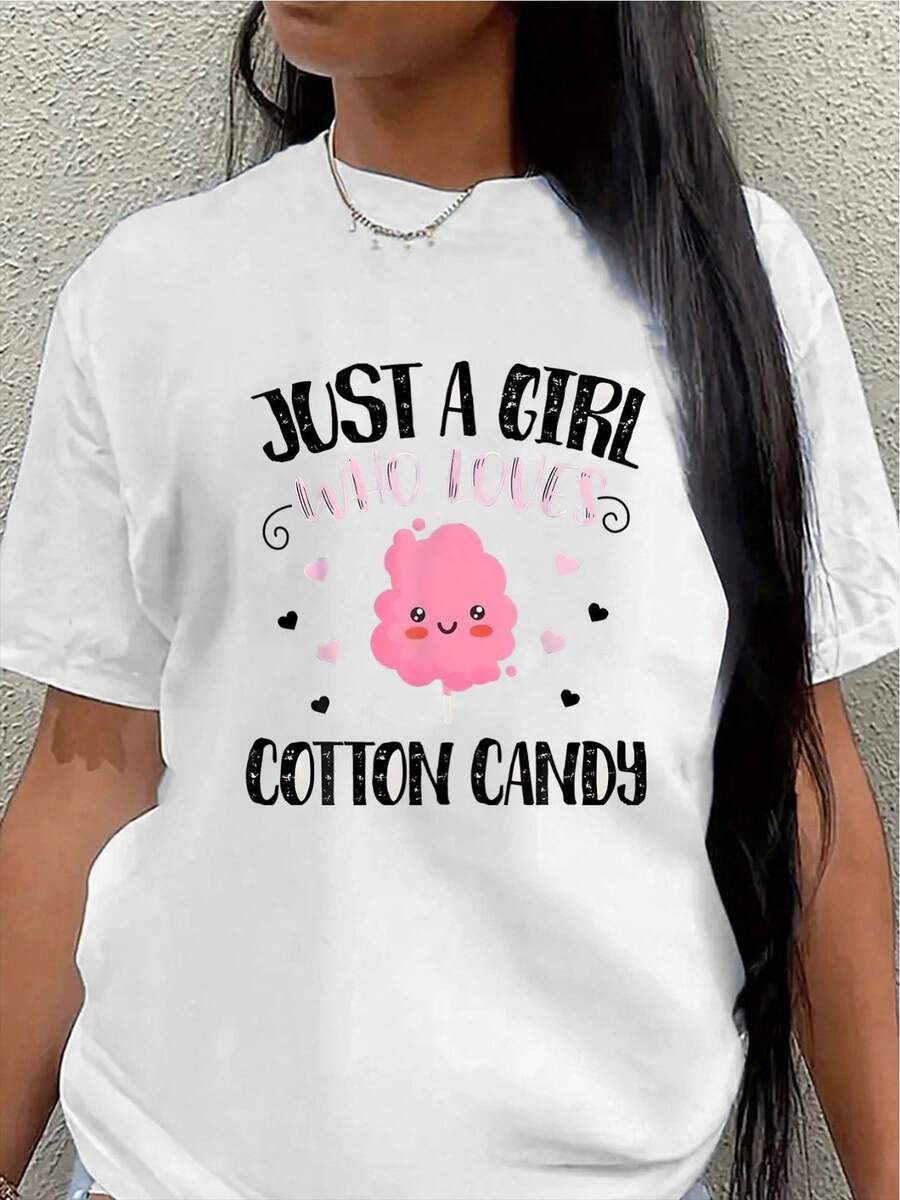 Women's Candy-Themed T-Shirt With A Short-Sleeved Design In Lightweight Polyester And Adorable Prints, Suitable For Casual Wear At Home Or Going Out. It's Comfortable And Durable, Making It An Ideal Choice For Everyday Wear. Women's Blouses > Clothing - 白色 - 查看 1