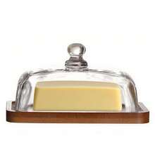 Butter Dish With Lid, Glass Airtight Lid Keeps , For Countertop And Refrigerator. Widened Design To Fit All Butters. Covered Butter Dishes With, Made Of Glass And Acacia Wood. - Xem 1