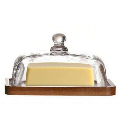 Butter Dish With Lid, Glass Airtight Lid Keeps , For Countertop And Refrigerator. Widened Design To Fit All Butters. Covered Butter Dishes With, Made Of Glass And Acacia Wood.