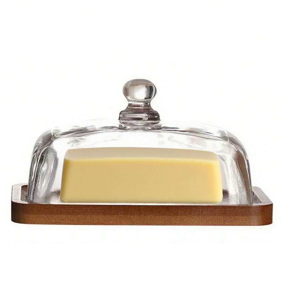 Butter Dish With Lid, Glass Airtight Lid Keeps , For Countertop And Refrigerator. Widened Design To Fit All Butters. Covered Butter Dishes With, Made Of Glass And Acacia Wood. - Xem 1