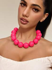 Altistry 1pc Bohemian Oversized Beaded Necklace, Exaggerated Minimalist Design For Women, Party & Gathering, Available In Pink, Burgundy, Gray, Blue, Green, Yellow, Purple, Black - Necklace - View 6