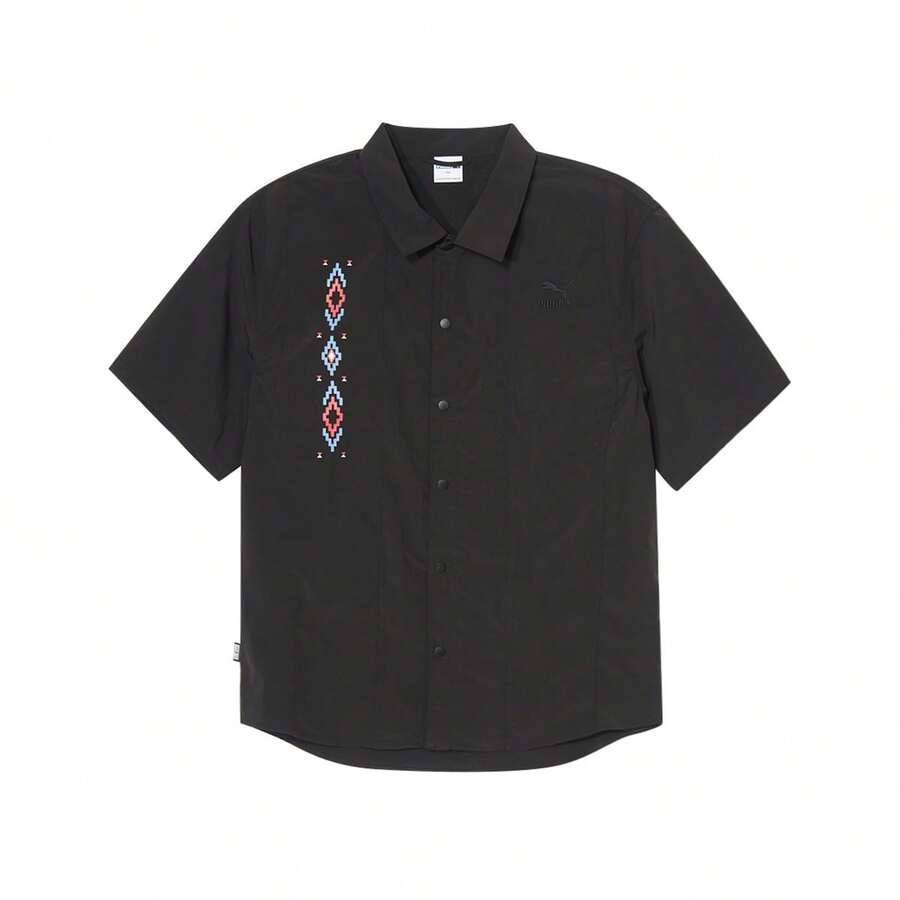 Puma Áo sơ mi thể thao cổ polo cài nút, in họa tiết, nhẹ, thời trang xuân/hè, unisex. - màu đen - Xem 1